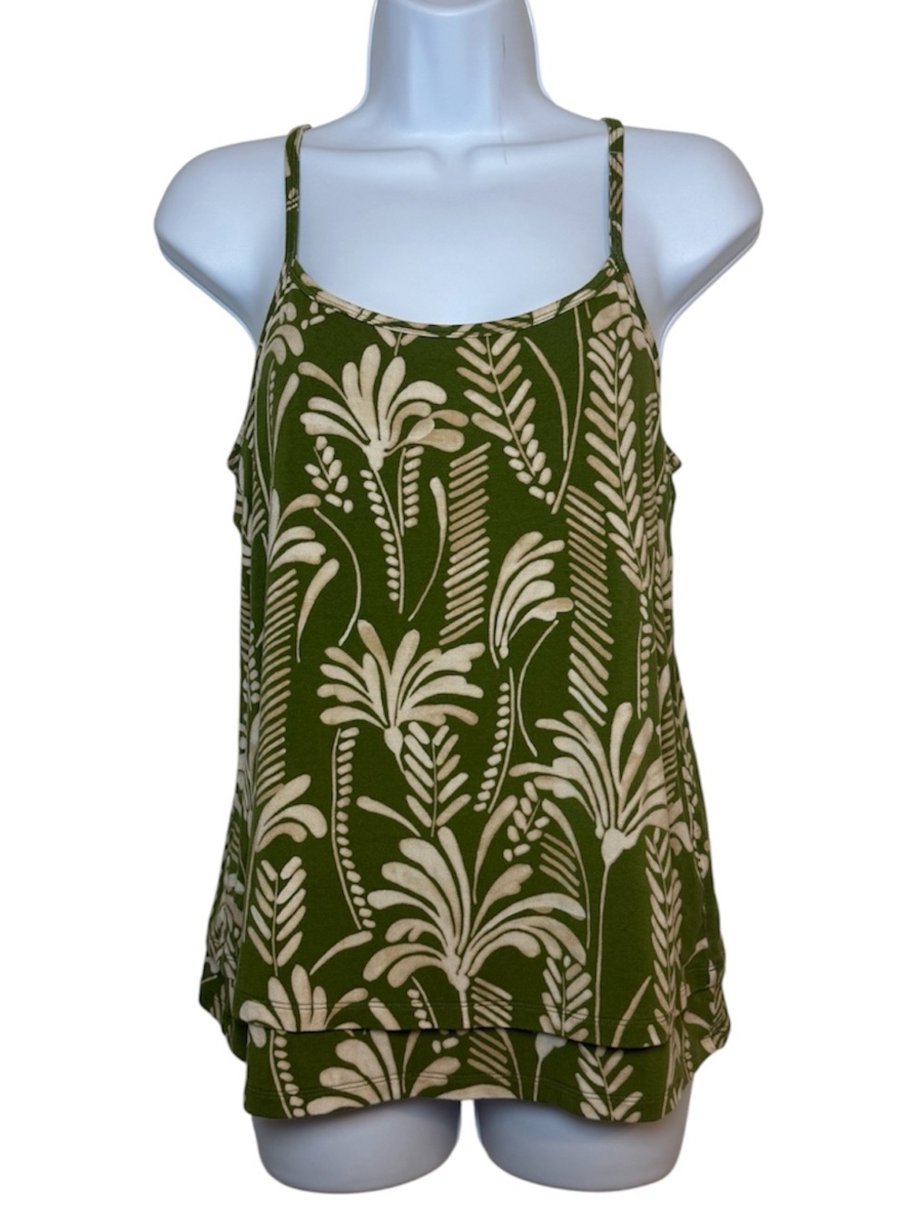 Cabi Green Tropical Print Cami Tank Top Resort Wear Vacation Beach Summer